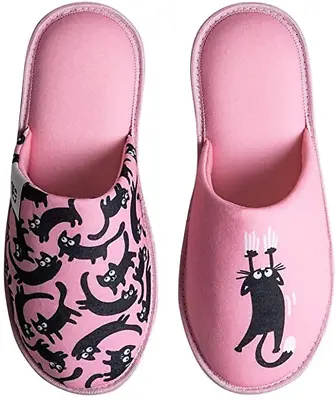 Dedoles Pink Black Cats Memory Foam Womens Odd Pair Slippers Foot Wear Shoes • £15.99