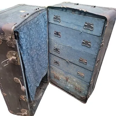 1900s Whittle Steamer Trunk Wardrobe Drawers Hangers Ship Train Luggage USA Made • $57.50