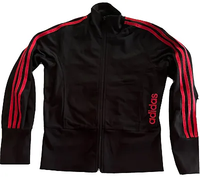 $30 • Buy ADIDAS JACKET SZ 12 Black With Red Stripes On Long Sleeves,  Red Logo , Pockets