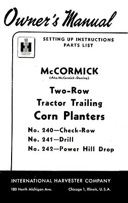 McCormick 240 241 242 Row Corn Planter Operators Manual • $17.85