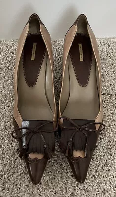 Max Studio Two Tone Brown Pointed Toe Front Tassel Heels Size 7.5 • $40