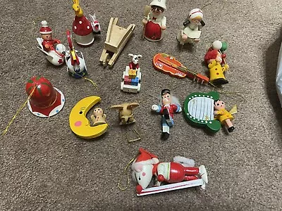 Vintage Lot Mini Wooden Christmas Ornaments Hand Painted Mouse Clown Birds • $20