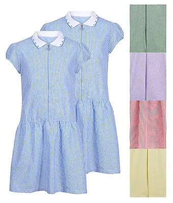 Girls 2 Pack Gingham Dress Summer School Uniform 4 Styles 5 Colours 3-14 Years • £11.99