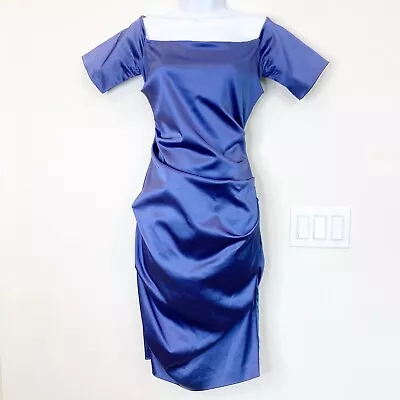 Nicole Miller Blue Off The Shoulder Dress Cocktail Wedding Guest Black Tie 10 • $69.99