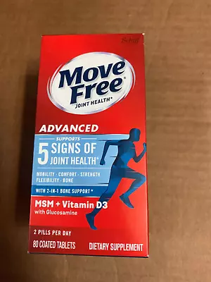 Schiff Move Free Advanced Plus MSM+Vitamin D3 80 Count Exp:12/24+#8356 • $14.99