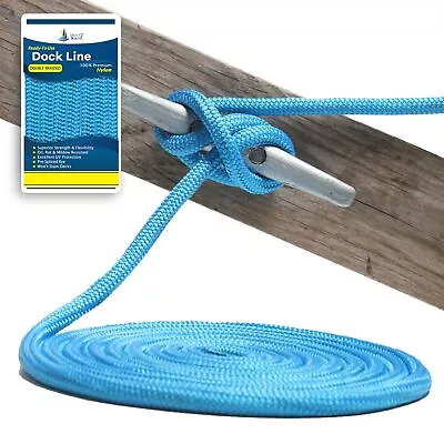 5/8  X 15' - Marine Blue Durable Double Braided Nylon Dock Line - For Boats Up • $26.98