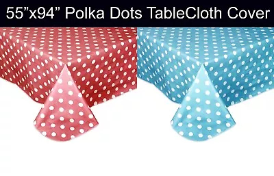 55 X94  PEVA Vinyl Polka Dots Tablecloth With Flannel Backing Table Cover • $13.99