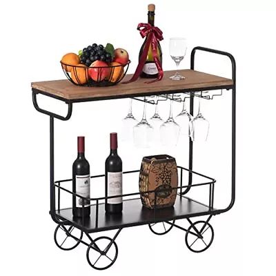 Metal Wine Bar Serving Cart With Rolling Wheels Glass Holder And Wine Rack • $189.83