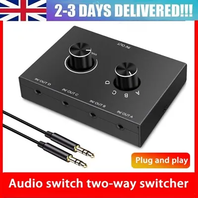 4 Port Audio Switch 3.5mm Audio Switcher Stereo AUX Audio Selector 4 Input • £14.12