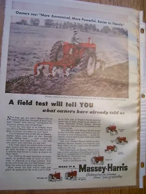 Vintage Massey Harris Advertising  -mh  44 Special  Tractor / 3 Btm Plow • $15.99