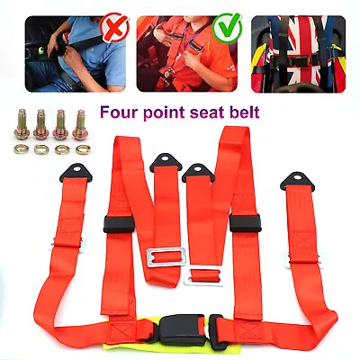 HQ 3 4 Point 4PT H-Style Car Safety Harness Racing Seat Belt Stitches Red UK • £24.10