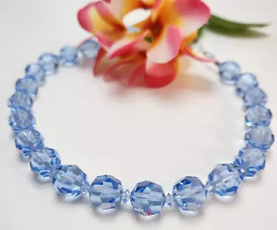 Vintage Coro Light Blue Beaded Necklace Faceted Glass Beads 16 Inches 1950s • $25