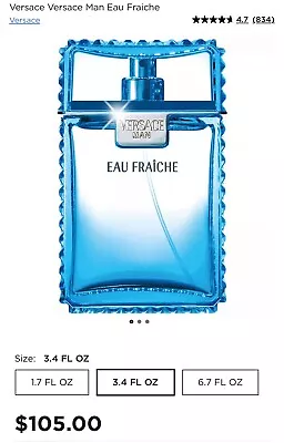 Versace Man Eau Fraiche 3.4 Fl Oz Eau De Toilette • $75