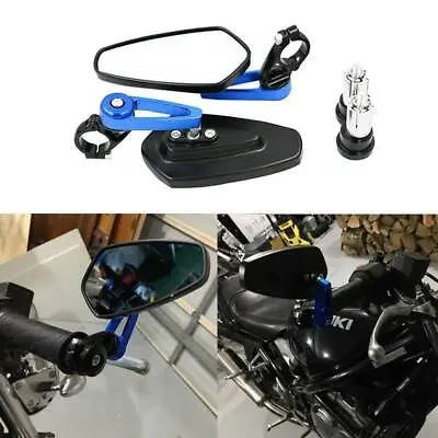 Blue Motorcycle 7/8  Handle Bar End Mirrors For Yamaha YZF R6 R1 FZ07 FZ09 MT-07 • $25.29