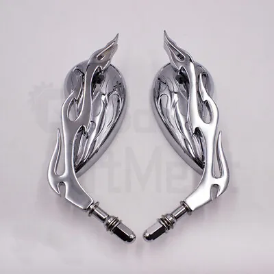 Chrome Flame Teardrop Motorcycle Rearview Mirrors 8mm For Harley Big Dog Chopper • $55.31