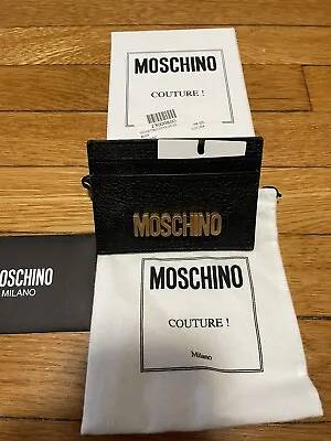 100% Authentic New Moschino Black Logo Leather Card Case Holder • $100