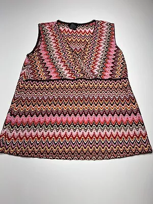 RQT Tank Top Womens Size Large Multicolor Geometric Retro Knit Y2K Sleeveless • $14.99