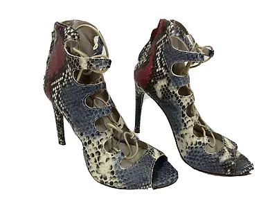 Zara Basic Snake Skin Lace Up Gladiator Heels Size EUR 36 6 Blue Red Ivory Black • $29.90