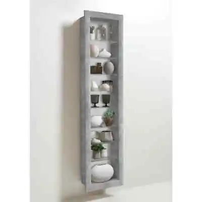  Bora-9  Wall Mounted Display Cabinet Shelving. Glass & Wood. Vertical • £119.95