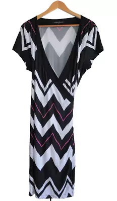 $5 • Buy CHARLIE BROWN Sz 18 Black White Pink Chevron Stripe Wrap Dress