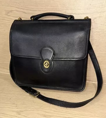 Vintage Coach Black Leather Flap Twist Bag Purse Shoulder Bag • $81.01