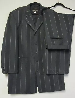 Alberto Celini Men's Gray Striped Long Over Coat 3Pcs Suit 46R Made In Italy • $75.99