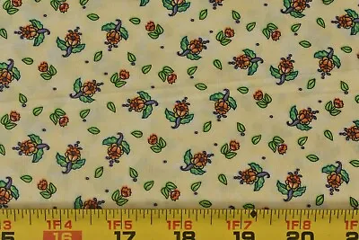 By 1/2 Yd Green & Orange Calico On Lt-Yellow Cotton Red Rooster/Shore P6729 • $4.75