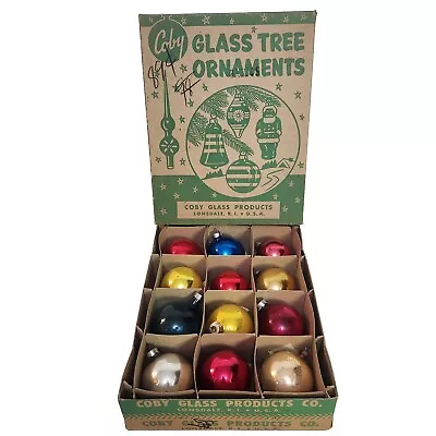 Vintage COBY Glass Christmas Ball Ornaments Box & 12 Mixed Mercury Glass Balls • $33.16