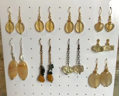 Yellow Semi Precious Stone Dangle Earrings On Plated Wires. • $7.47