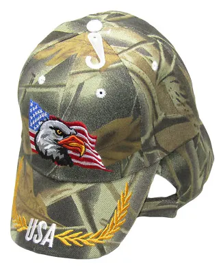 PATRIOTIC Waving USA American Bald Eagle Branches CAMOUFLAGE Embroidered Cap Hat • $9.88