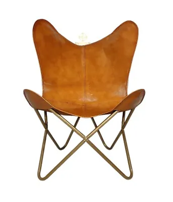 Genuine Brown Leather Indoor/Outdoor Comfortable Chair With Iron Stand PL2-294 • $248.62