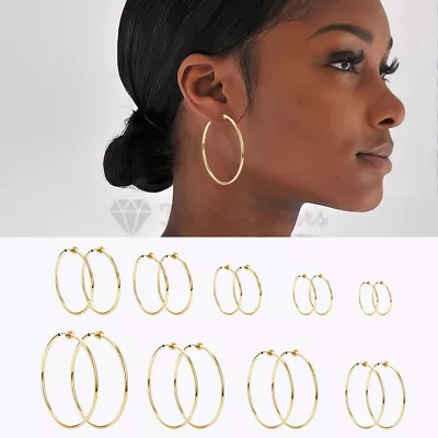 Women Men Fake Ring Piercing Stainless Surgical Steel Gold Clip On Hoop Earrings • £3.39