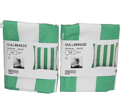 Ikea GULLBERGSÖ Cushion Cover In/outdoor Green/white Stripe 20×20   SET OF 2 • £25.06