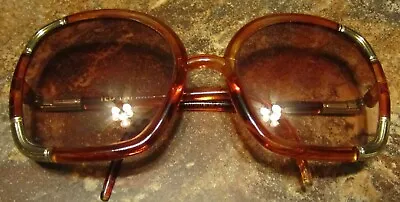 Vintage 1970s Oversized Ted Lapidus Sunglasses Gold Brown Marbled Frames Chic • $125