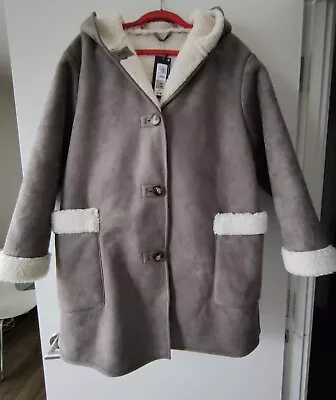 £50 • Buy NEW~~Marks And Spencer M&S Faux Sheepskin Grey Hooded Coat Size 20 EUR 48