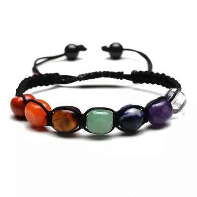 Crystal Gemstone Bracelet 7 Chakra Bead Anxiety Stone Jewellery Healing Reiki UK • £3.55