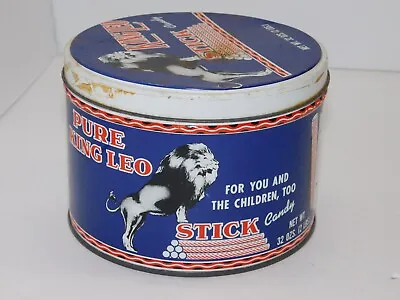 King Leo Vintage Tin Peppermint Sticks Candy Lion Rusted Blue • $12