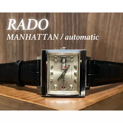 Rado Manhattan Watch Men's Square Silver Day Date 35mm Automatic Swiss Made • $285