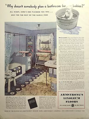 Armstrong's Linoleum Floors Bathroom Family Baby Wash Tub Vintage Print Ad 1942 • $16.77