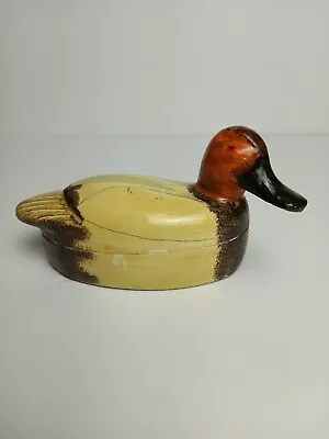 Vintage Hand Painted Wooden Redhead Duck Trinket Box • $12