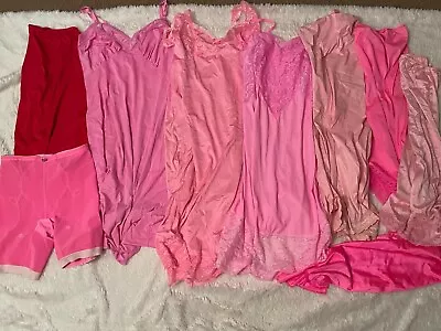 $5.50 • Buy Vtg M 36 Full Half Slip Long Leg Girdle Lingerie Lot NYLON LACE Pink Flaws