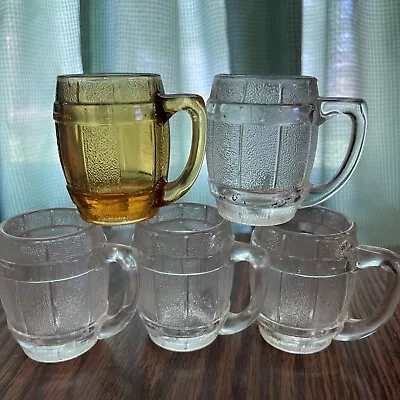 Vintage 1 Amber & 4 Clear Beer Barrel Mini Shot Glass/Toothpick Holder/Mug • $20