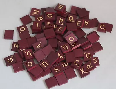 100 Scrabble Tiles Maroon Red Burgundy W Gold Letters Crafts Replacement • $25.97