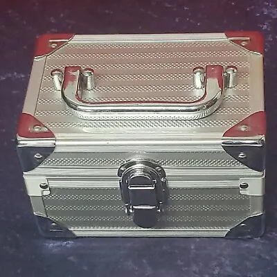 Aluminum Makeup Jewelry Trinket Case W/ Mirror Box Purse Small 6⅝ ×4½ ×4  Solid • $14.90