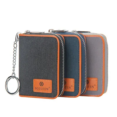 Mens Wallet Canvas Zip Around RFID Blocking Bifold ID Card Holder Purse Case US • $7.63