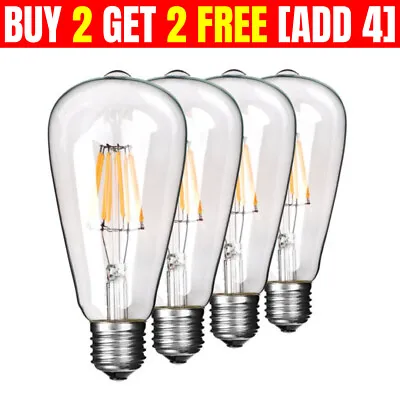 Vintage Style Edison E27 2/4/6W Screw LED Filament Light Bulb ST64 Globe Lamp UK • £5.76