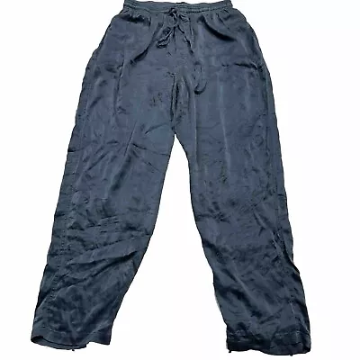 Vintage Intimo Luxe Women Medium Pure Silk Lounge Pajama Pants Blue Gray Pockets • $19.88