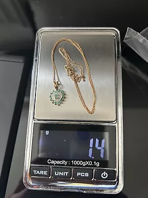 9ct Gold Ivy Gems Emerald And Diamond Necklace And Pendant 375 Hallmarked  • £35.43