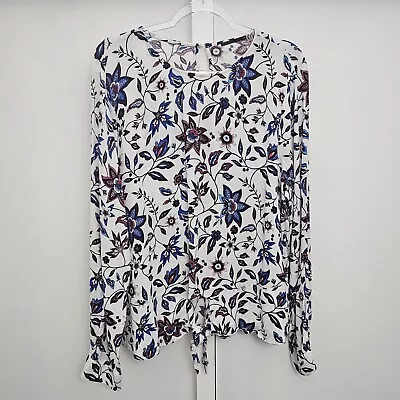 Tokito Top 16 White Multicoloured Floral Long Sleeve Front Tie Ladies • $21.99