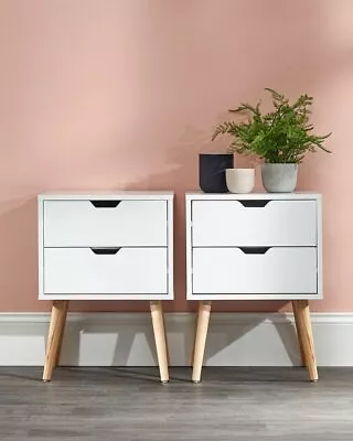 Nyborg Pair Of 2 Drawer Bedsides White Bedside Tables Bedroom • £88.99